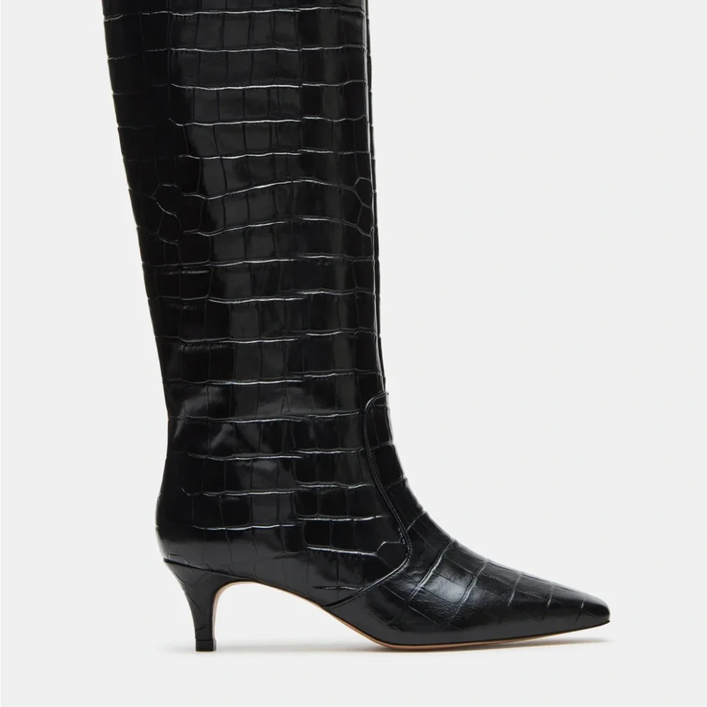 Steve Madden Black Croc-Pattern Heeled Boots size 10 - Picture 2 of 7